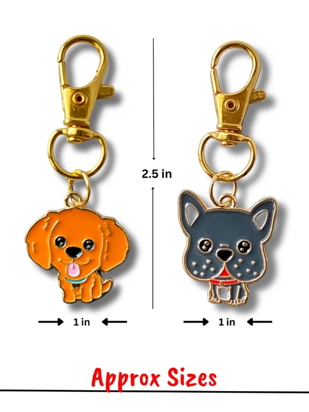 2 Keychain Charms | Cute Dog Enamel | Gold Metal Swivel Clasp Key Rings.